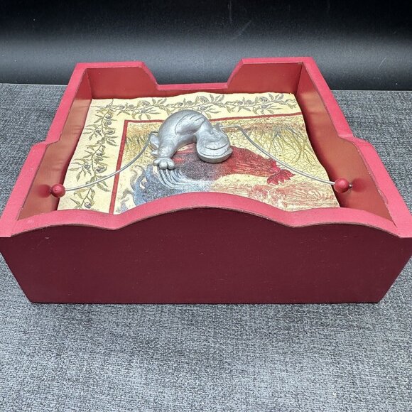 Vintage Wooden Red Napkin Holder w/ Metal Rooster Chicken Country Kitchen Rustic - Picture 9 of 12